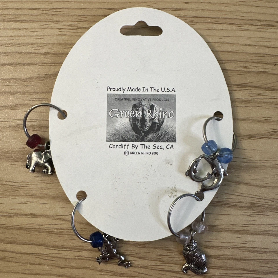 锡与捷克玻璃珠葡萄酒玻璃饰品 4 件套海豚大象猫青蛙 — 第 4/4 张图片