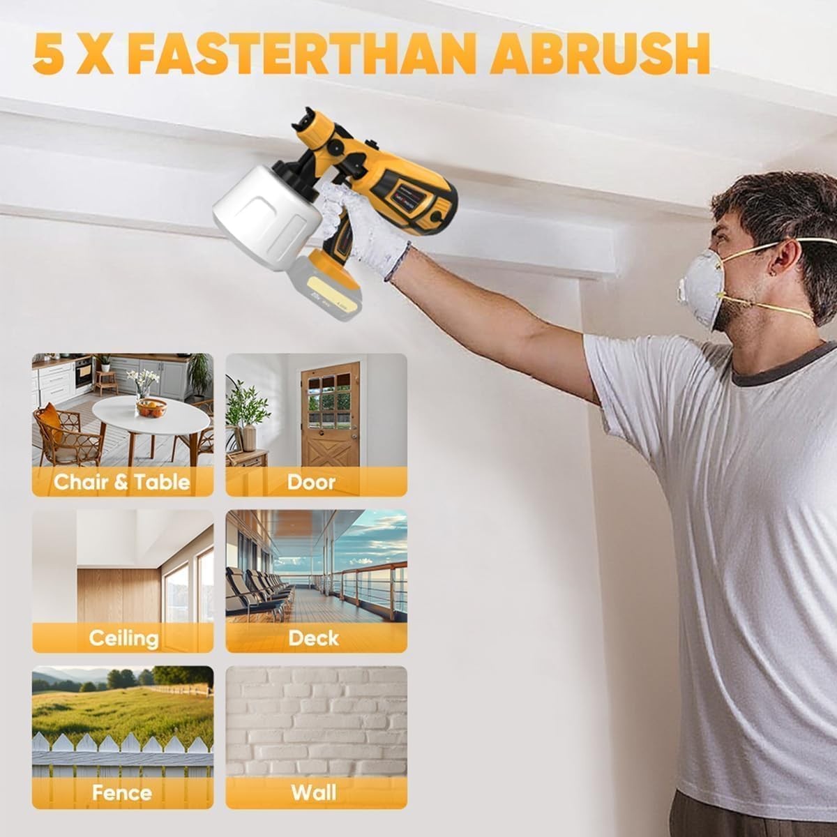 Cordless Paint Sprayer 30000RPM High Speed Electric Spray Gun Yellow 