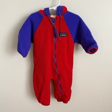 Vintage LL Bean 6-12mo Baby Fleece Bunting Pram Color Block Red and Purple