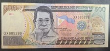 2013 Philippines 500 Piso P196c, QX685299, sigs Aquino III & Tetangco. 