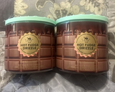 2  Bath &  Body Works HOT FUDGE DRIZZLE 3 Wick Scented Candles 14.5 oz NEW