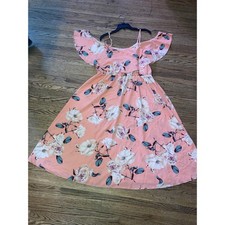 Shein Curve Pink Floral Cold Shoulder Ruffle Midi Dress Plus Size 2XL Womens