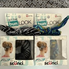 Scunci The Look Bun Maker 6 Piece Kit Black  White Stripe Hair Accessories