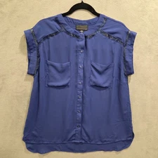 Attention Short Sleeve Button Shirt Top Blouse Women's Size Large Career Casual