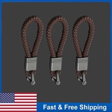 3pcs Men Womens Leather Hand Braided Rope Keychain Car Keys Holder Double Rings