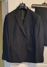 M&S NAVY BLUE PINSTRIPE SUIT 48R JACKET. 38W 33L TROUSERS. WORN ONCE.