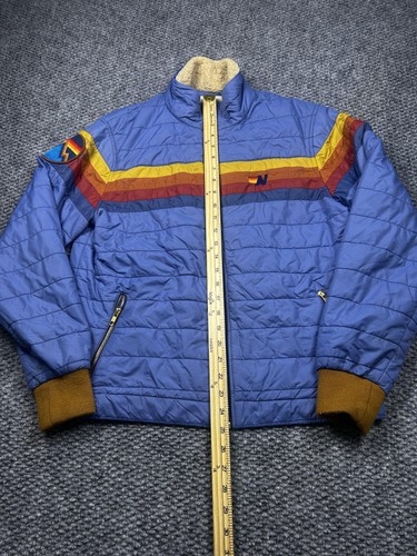 Aviator Nation Jacket Mens Small Rainbow Stripe Sherpa Lined Patch Zip Vintage - Picture 7 of 10