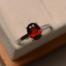 Red Oval Garnet Gemstone 925 Sterling Silver Women Solitaire Ring Duty Free