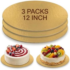 3 Packs 12inch Cake Boards, Fit for 8-11 inch Cakes, Gold Round Cardboard