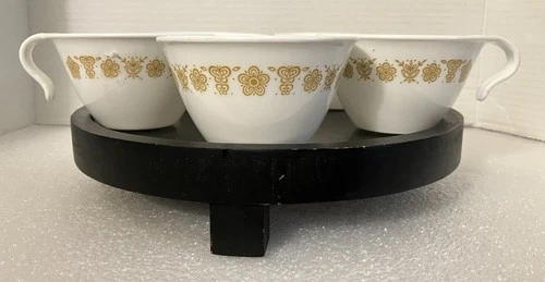 Vintage Retro 70’s Corelle Corning Butterfly Gold Handle Coffee Tea Cups Set 4
