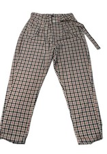 NWT Almost Famous Pants Womens Large Tan Black Plaid Belted Trousers Soft