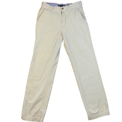 Izod Mens Straight Leg Pants Green Stripe Seersucker 30x32 Casual Resortwear