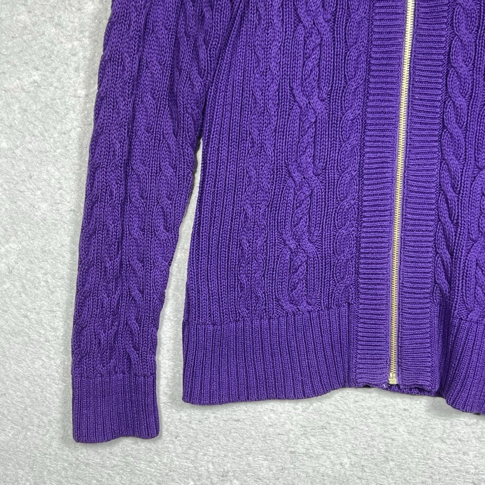 Suéter Lauren Ralph Lauren Cremallera Completa Tejido con Cable Etiqueta Negra Púrpura Para Mujer’s XL Foto 4 de 4