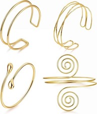 4PCS Upper Arm Cuff Bracelets for Women Gold Silver Bangle gold A