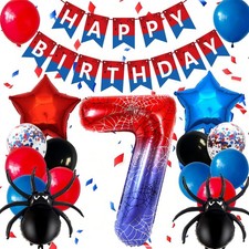 Red Decorations with 40 Inch number 7 balloon, Red and Blue Star Balloon and ...