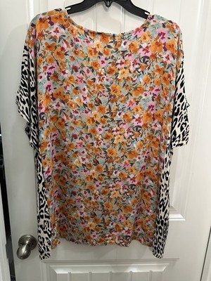 Zig Zag Blouse Floral Animal Print Size M