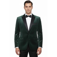 Men's Renoir Velvet Tuxedo Blazer Jacket Satin Peak Lapel Slim Fit 290-9 Green