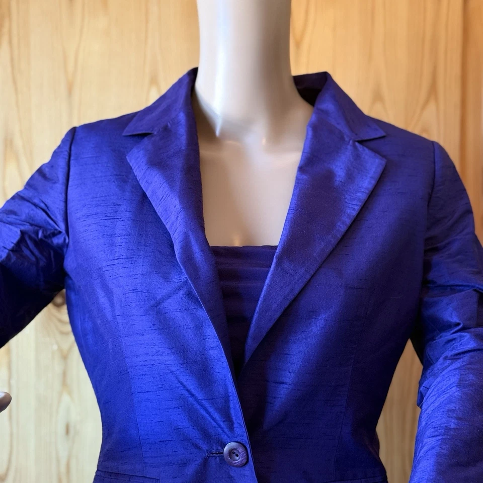 Conjunto de 2 piezas de abrigo de vestir sin tirantes vintage Moda International 0 púrpura seda Foto 4 de 4