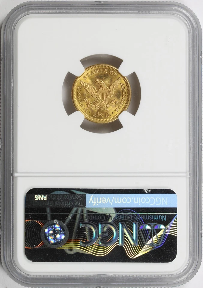 1907 年 2.5 美元自由女神 25 美分鹰 NGC 评级 MS65 — 第 2/4 张图片