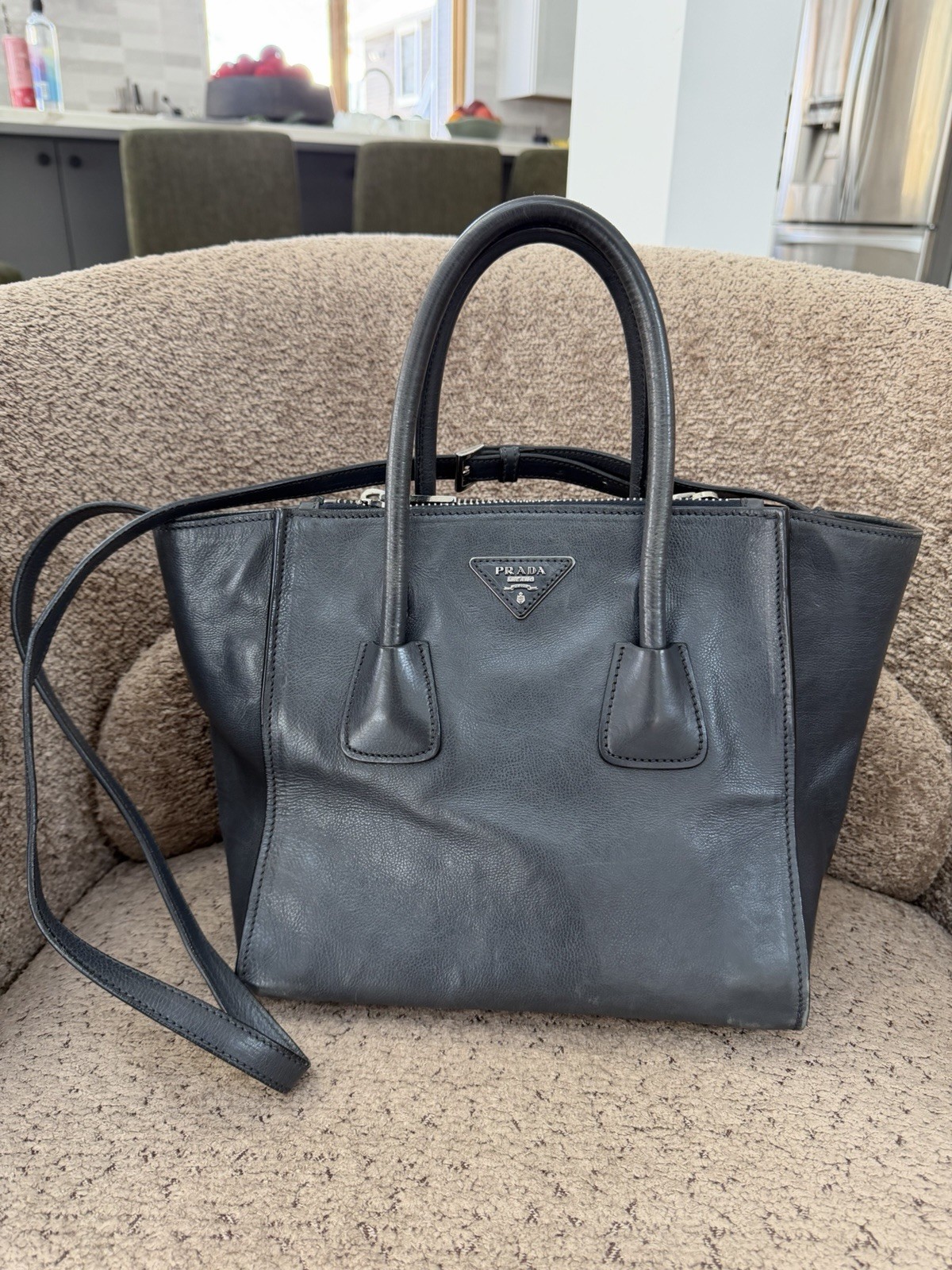 PRADA Glace Twin Leather Pocket Tote Bag Shoulder Bag