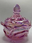 Fenton Pink Art Glass Covered Candy Dish Butterfly On Rose Lidded Trinket Bowl