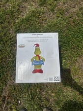 Airblown Inflatable Grinch Holding Wm Banner Christmas Yard Decor