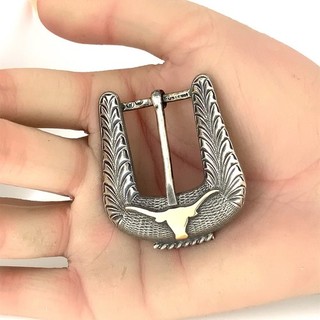 Clint Orms Vintage 14K Yellow Gold Sterling Silver Texas Longhorn Belt Buckle