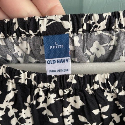Old Navy Womens Floral Black White Puff Sleeve Peplum Blouse L Petite Keyhole - Picture 5 of 10