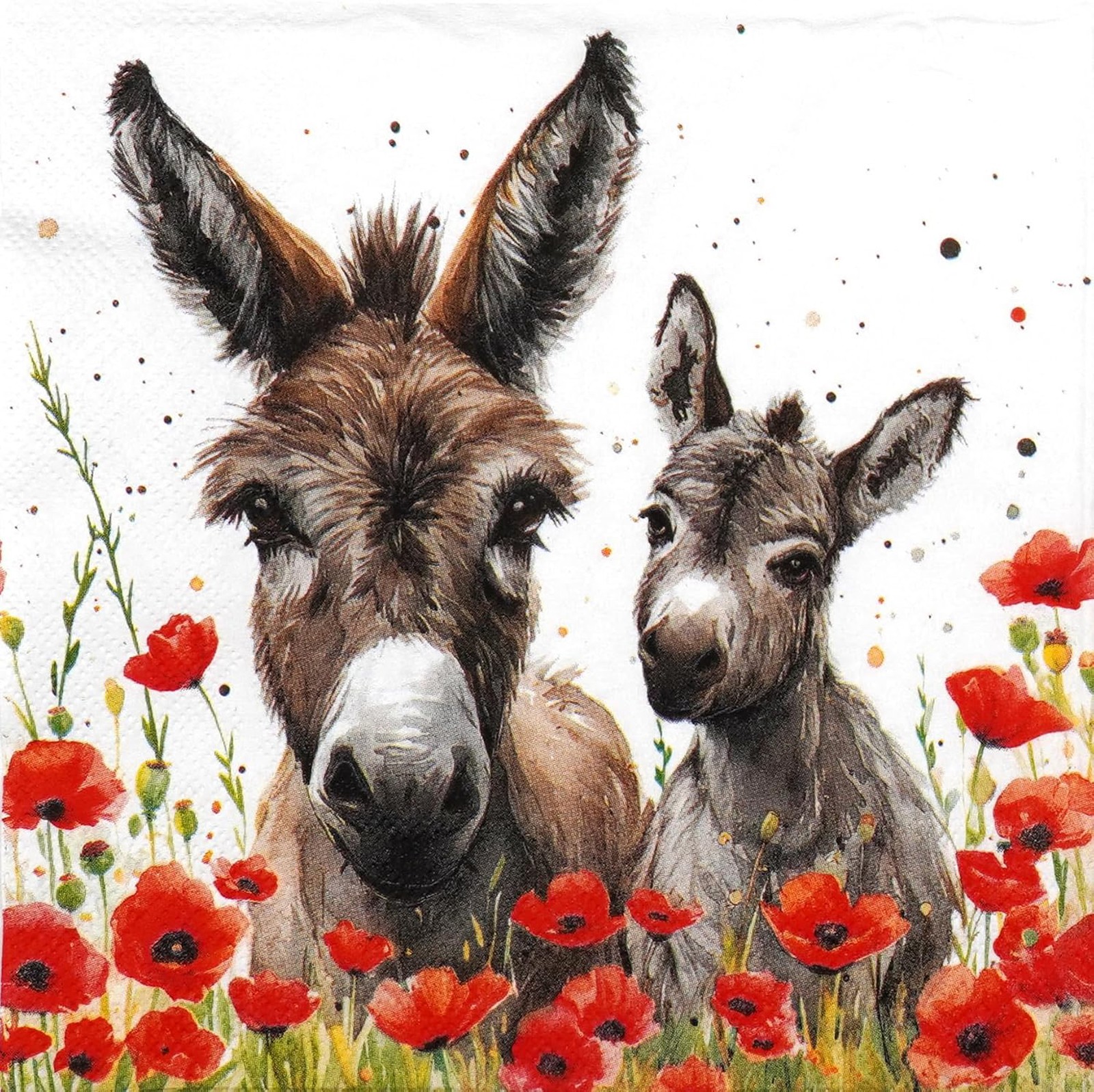 Donkey & Foal Party Napkins Paper Poppy Meadow Farm Animal Decoupage 3 Ply x 20