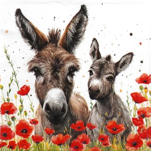Donkey & Foal Party Napkins Paper Poppy Meadow Farm Animal Decoupage 3 Ply x 20