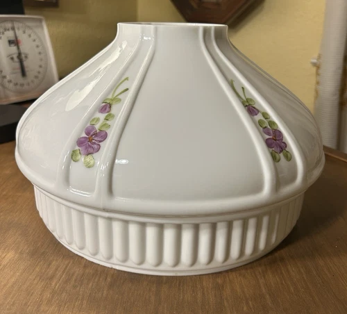 Aladdin 601 Milk Glass Oil Lamp Shade 10" Fitter w/Hand-Painted Flowers 1930s