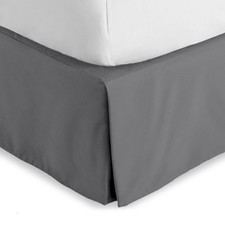 Full Bed Skirt 15-Inch Tailored Drop Easy Fit - Grey with Center  Corner Pleats