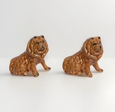 2 ct VTG Chow Chow Dog Figurines Glazed Ceramic 3  Pups Pet Man s Best Friend