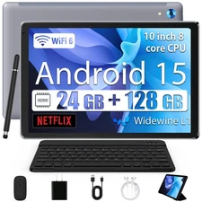 10.1 inch Android 15 Tablets HD Touchscreen Octa-Core 24GB+128GB Dual Camera US