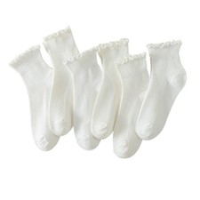 Ruffle Socks Women, 6 Pairs of White Breathable Cool Ankle Socks