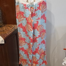 Lilly Pulitzer Linen Cotton Wide-Leg Lounge Pants Shell Print Drawstring