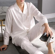Silkpeace  FREE SHIP USA  Mens Satin Silk Pajamas Set Shirt Lounge Pants POCKET