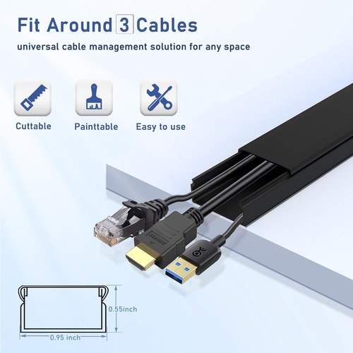 Cord Cover Raceway Kit - 157" Cable Concealer, Wire Hider for TV Wall Mounting - Picture 2 of 12