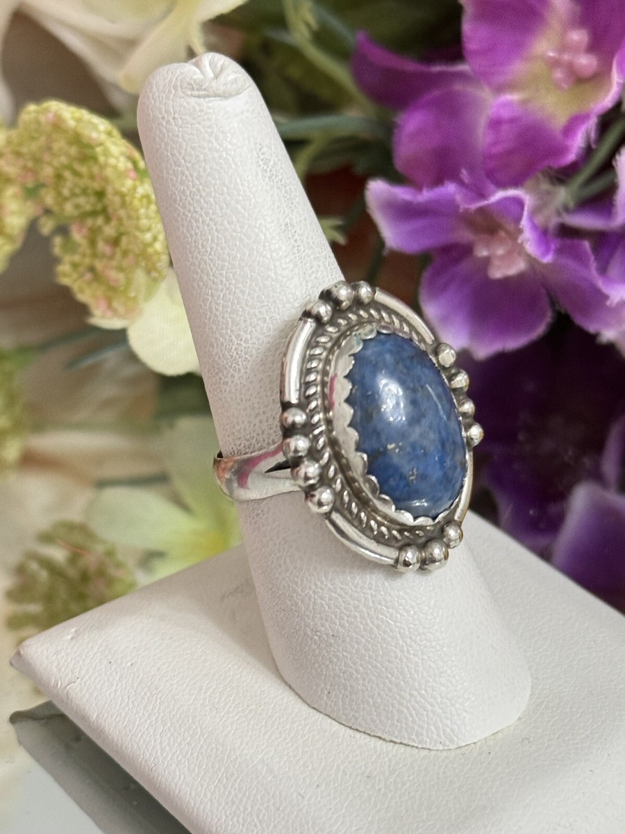 Vintage Sterling Silver ASHLEY Native American Blue Lapis Ornate Ring Size 