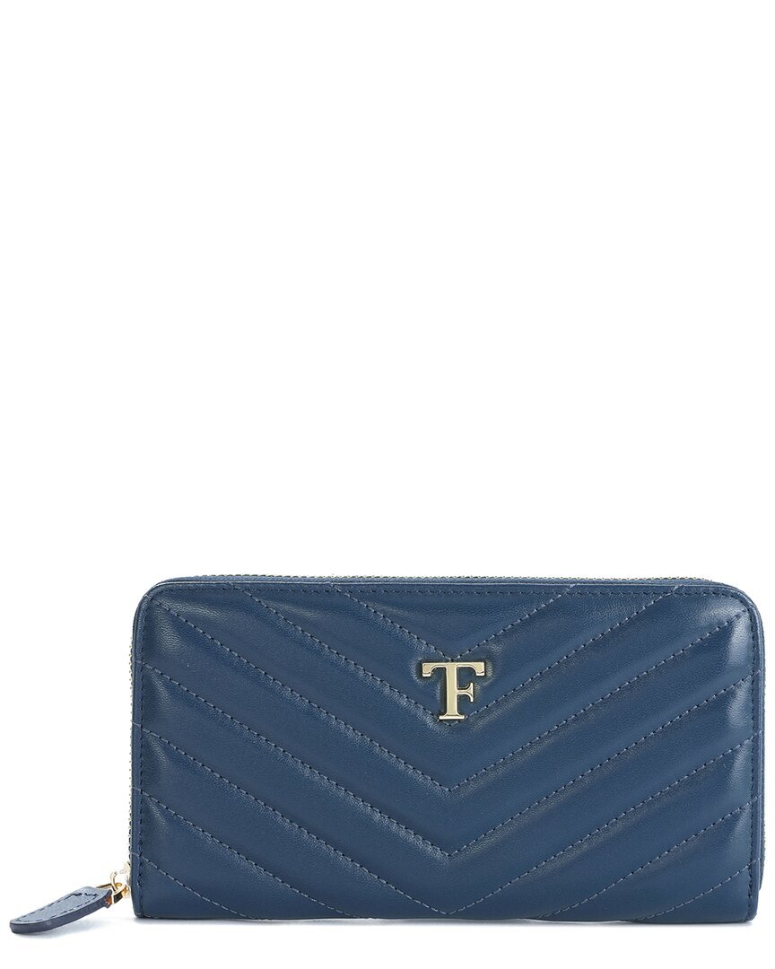 Женский стеганый кожаный кошелек Tiffany - Fred Paris V-образной формы синего цвета 15390₽