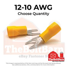Yellow PVC/Vinyl #8 Fork Crimp Connectors Terminals, AWG 12-10