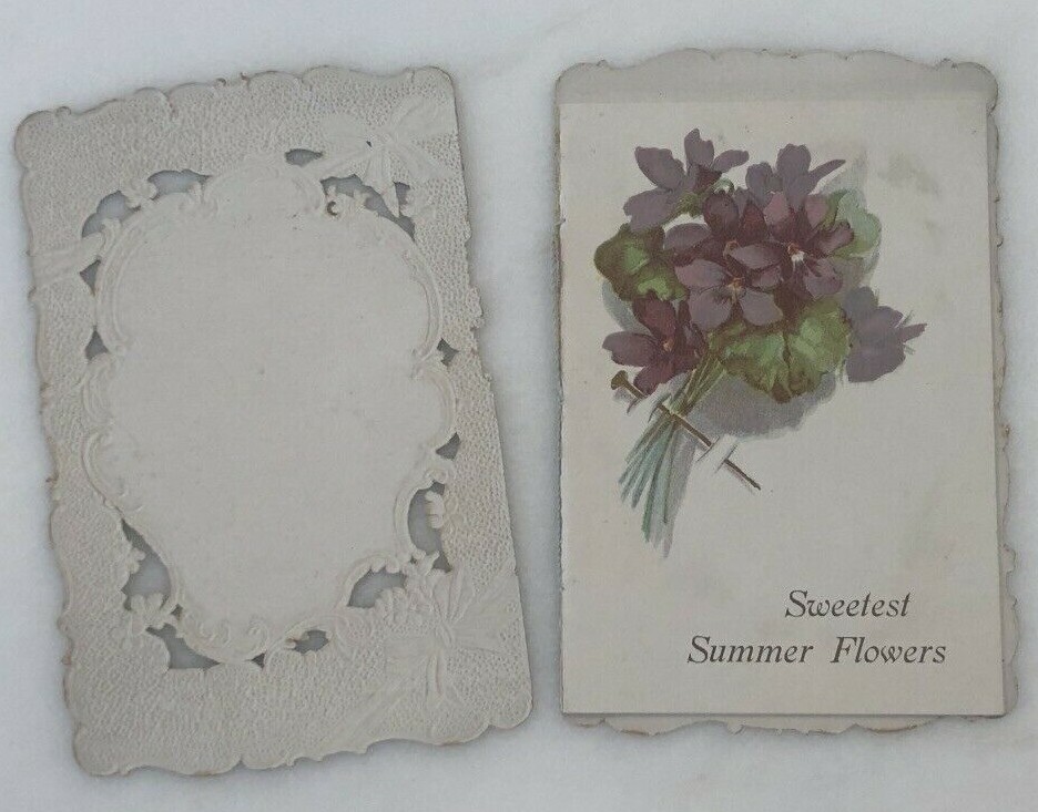 1902 VICTORIAN Summer FLOWERS Die Cut ANTIQUE Booklet Trade Card