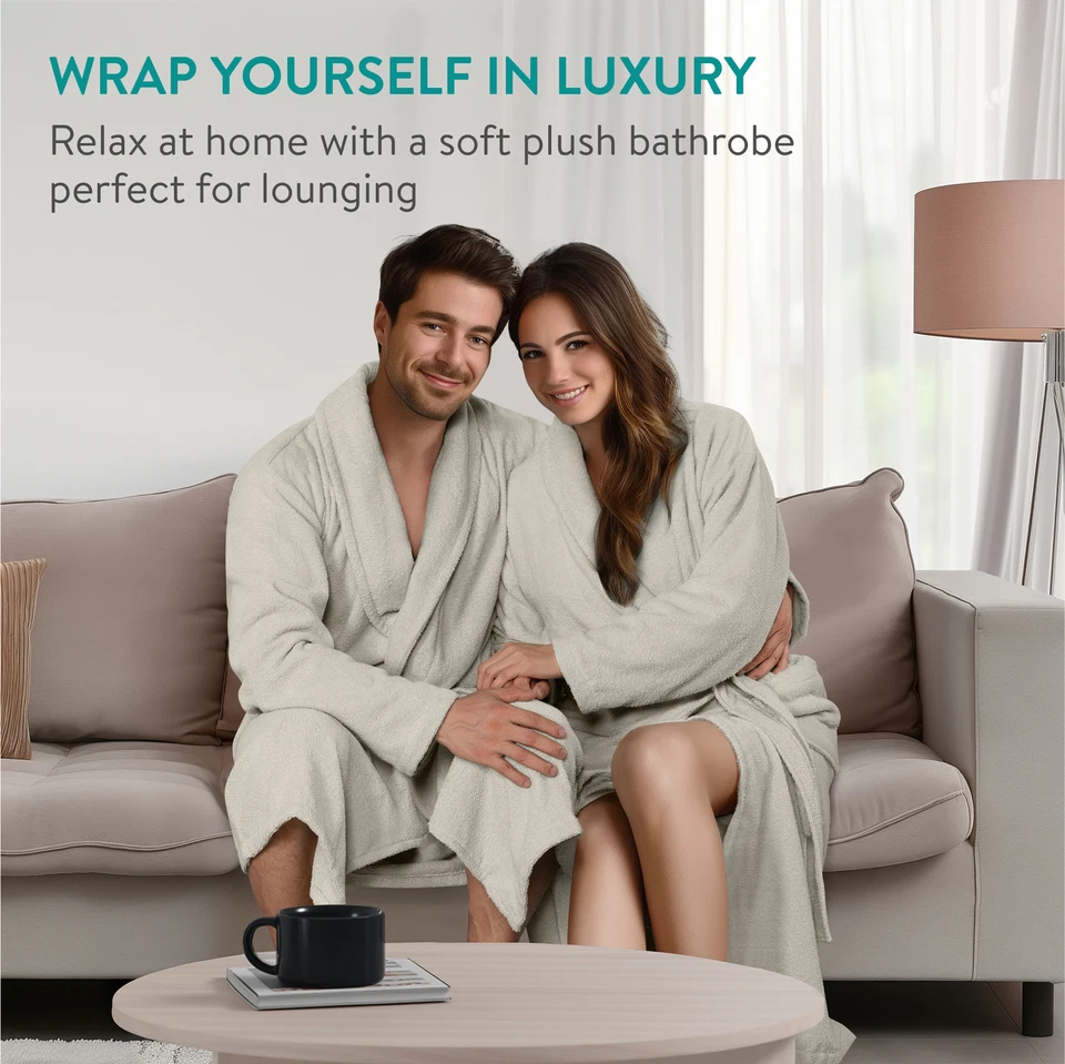 Albornoz Hombre y Mujer de Baño - Albornoz Ducha de 100% Algodón - Talla M Beige - Imagen 2 de 4