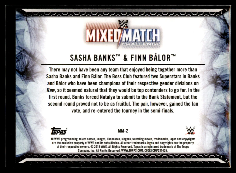 2018 Topps Women’s Division WWE Wrestling Mixed Match #MM-2 Sasha Banks & Finn - Image 2 of 2