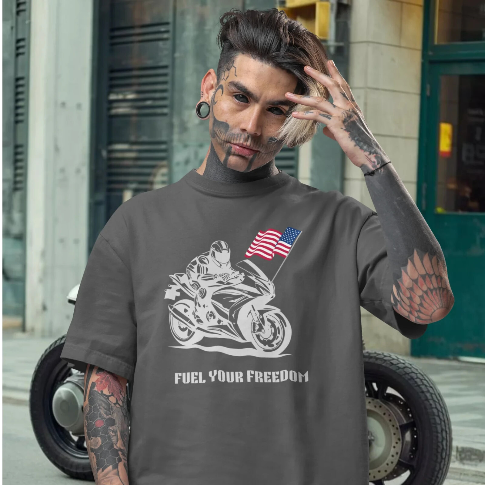 Men’s Motorcycle Racing Graphic T-Shirt Ultra Cotton | Stylish Biker Print Round