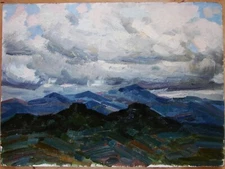 Ukrainian Soviet USSR Oil Painting Landscape impressionism rainclouds mountains