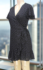 Love Stitch Women's Wrap Dress Short Sleeve Polka Dot Sheer Black Size S