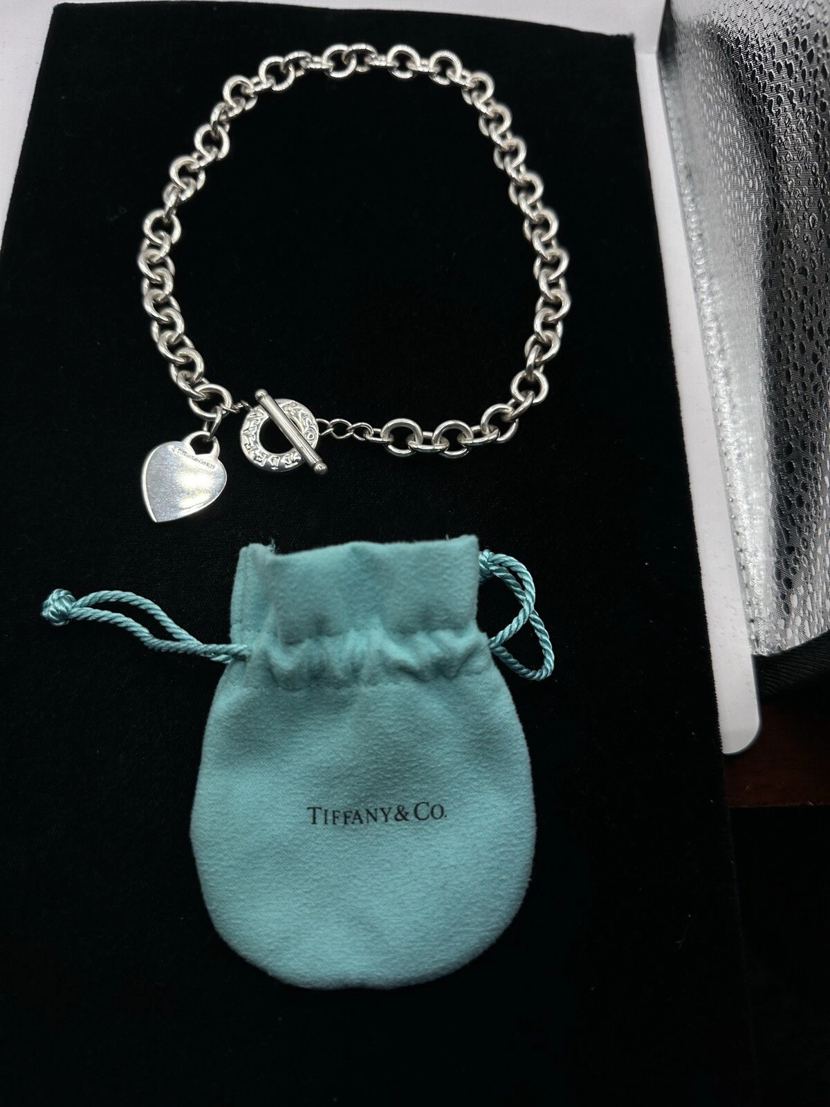 Vintage Tiffany And Co Toggle Heart Necklace “Please Return” 16 Inch 73g