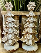 NEW Set Of 2 Gingerbread Glitter White Snowflake Neutral Christmas Tree 10.5 In.