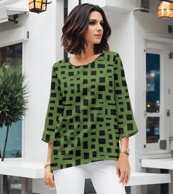 Bon Apple Tea Women's 3/4 Sleeve Round Neck Tunic